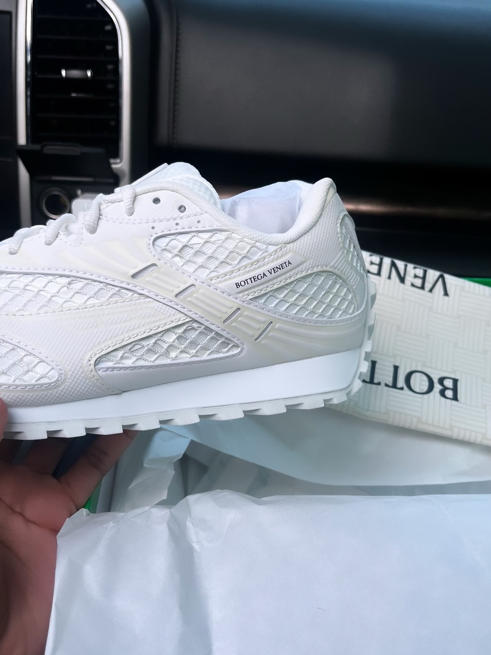 Bottega Veneta Men’s White and Cream Mesh Runner Sneakers